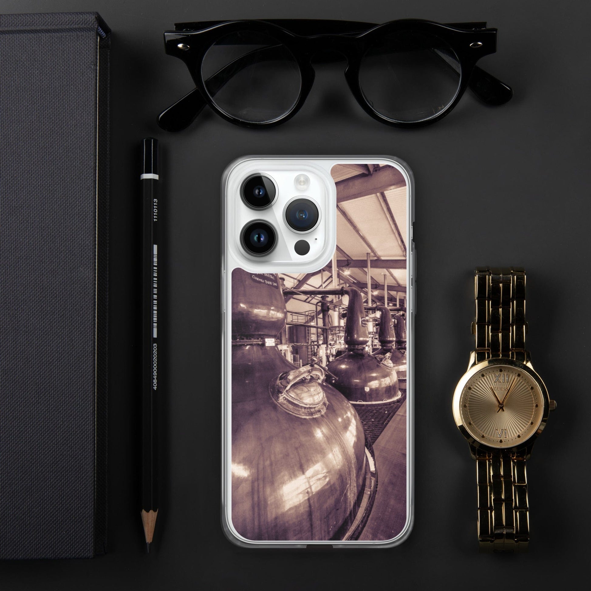 Spirit and Wash Stills Laphroaig Distillery Sepia Toned iPhone Case by Wandering Spirits Global