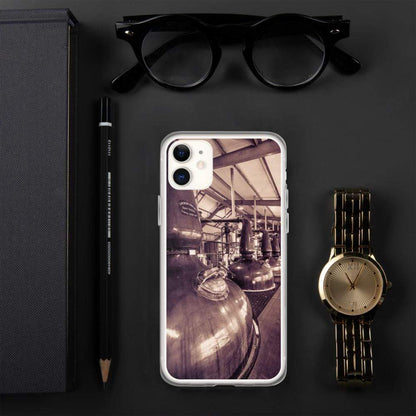 iPhone 11 Spirit and Wash Stills Laphroaig Distillery Sepia Toned iPhone Case by Wandering Spirits Global