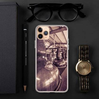 iPhone 11 Pro Max Spirit and Wash Stills Laphroaig Distillery Sepia Toned iPhone Case by Wandering Spirits Global