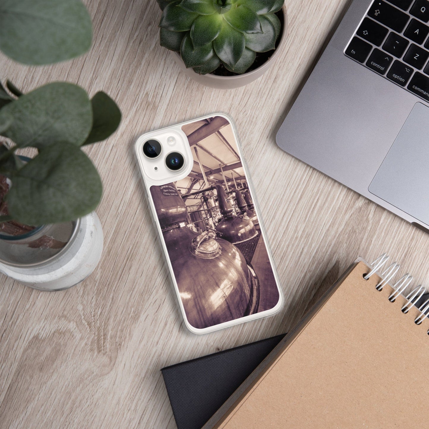 Spirit and Wash Stills Laphroaig Distillery Sepia Toned iPhone Case iPhone 14 by Wandering Spirits Global