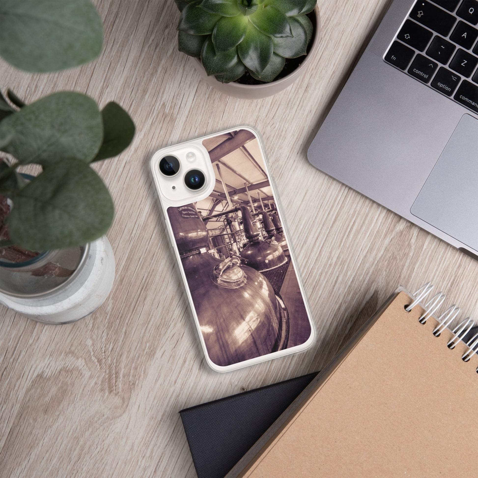 Spirit and Wash Stills Laphroaig Distillery Sepia Toned iPhone Case iPhone 14 by Wandering Spirits Global