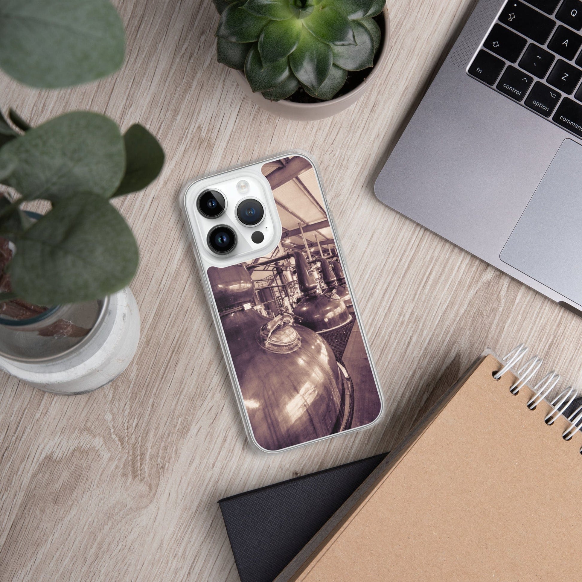 Spirit and Wash Stills Laphroaig Distillery Sepia Toned iPhone Case iPhone 14 Pro by Wandering Spirits Global