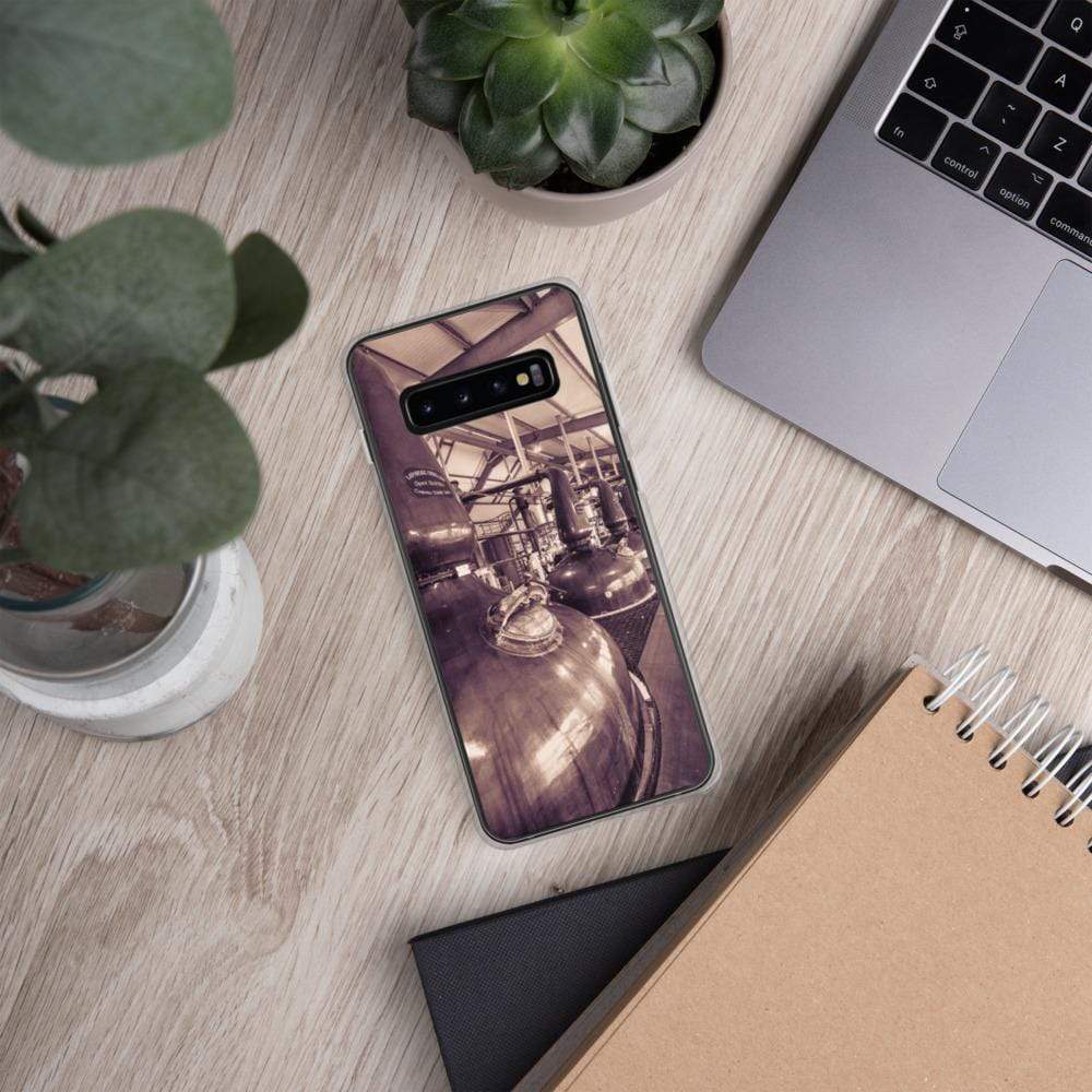 Samsung Galaxy S10+ Spirit and Wash Stills Laphroaig Distillery Sepia Toned Samsung Case by Wandering Spirits Global