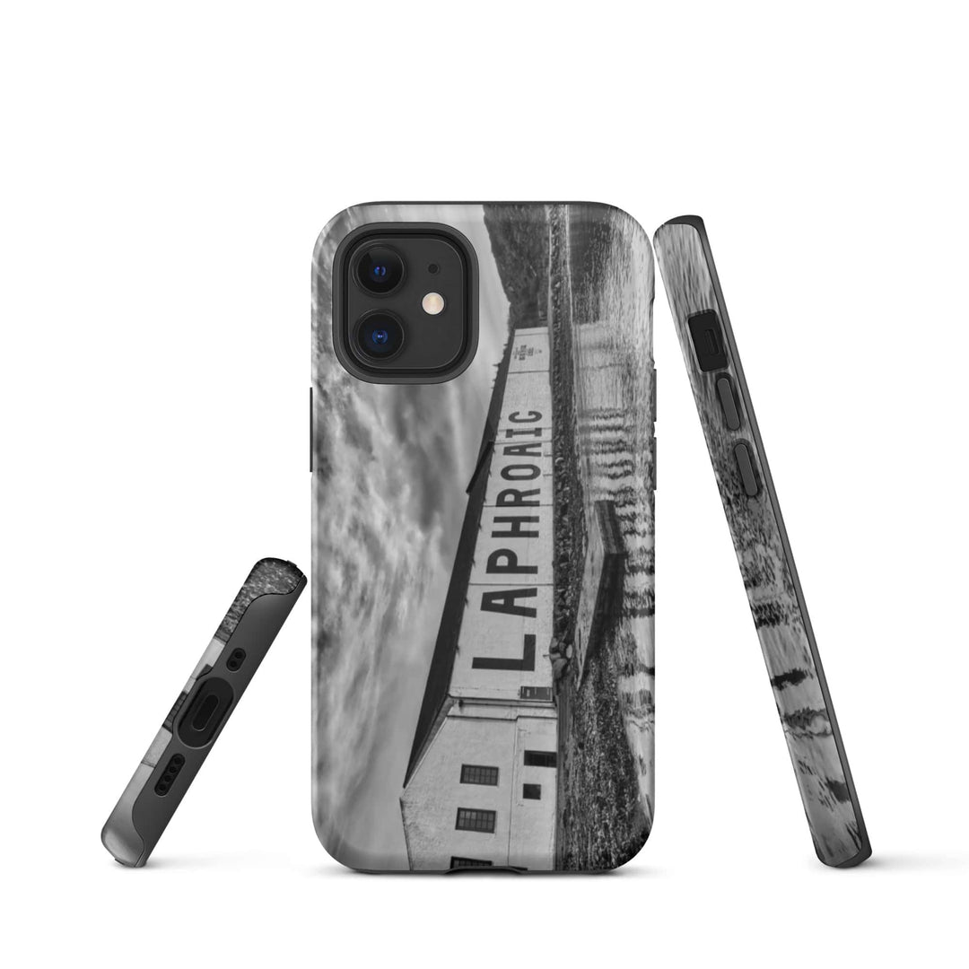 Laphroaig Distillery Warehouse Black and White Tough iPhone Case iPhone 12 mini by Wandering Spirits Global