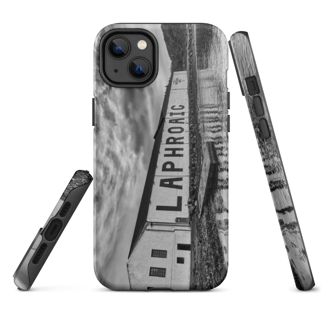 Laphroaig Distillery Warehouse Black and White Tough iPhone Case iPhone 14 Plus by Wandering Spirits Global