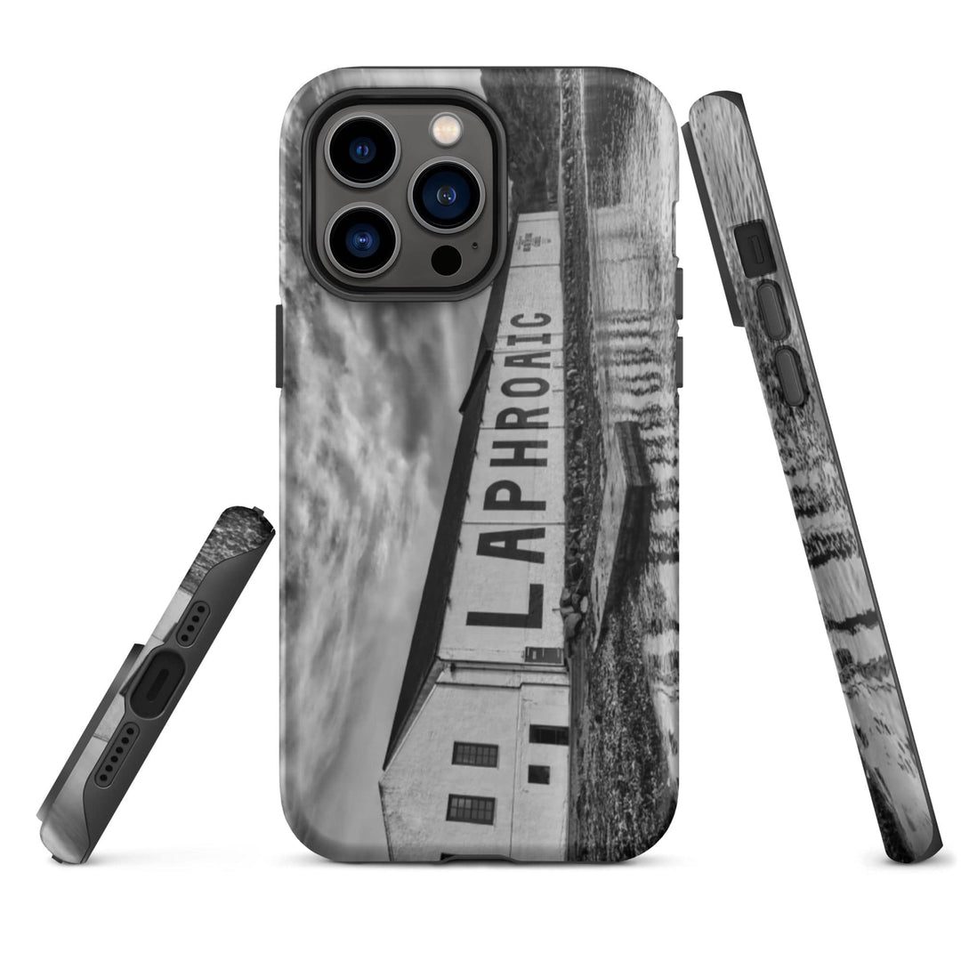 Laphroaig Distillery Warehouse Black and White Tough iPhone Case iPhone 14 Pro Max by Wandering Spirits Global