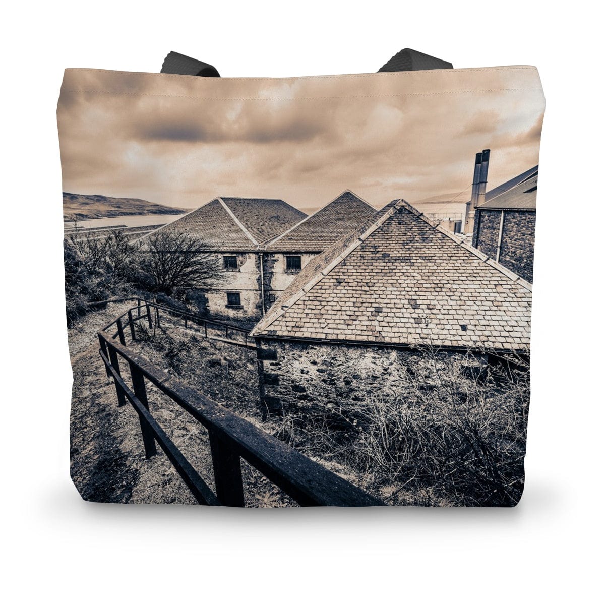 View From Above Bunnahabhain Distillery Canvas Tote Bag 14"x18.5" by Wandering Spirits Global